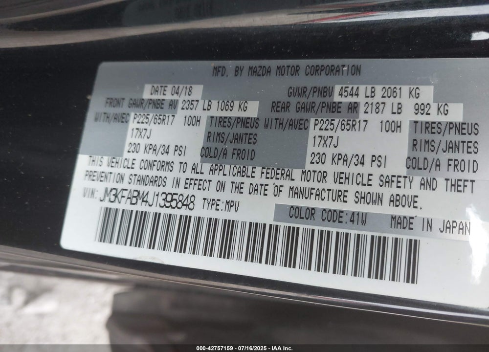 2018 MAZDA CX-5 VIN: JM3KFABM4J1395848