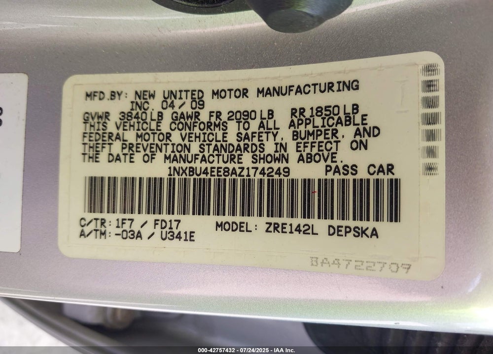 2010 TOYOTA COROLLA VIN: 1NXBU4EE8AZ174249
