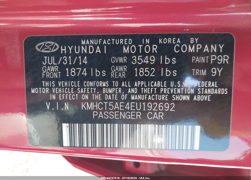 2014 HYUNDAI ACCENT VIN: KMHCT5AE4EU192692