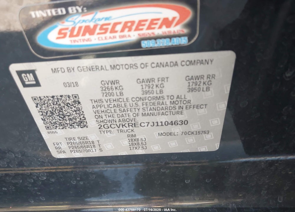2018 CHEVROLET SILVERADO 1500 2LT VIN: 2GCVKREC7J1104630