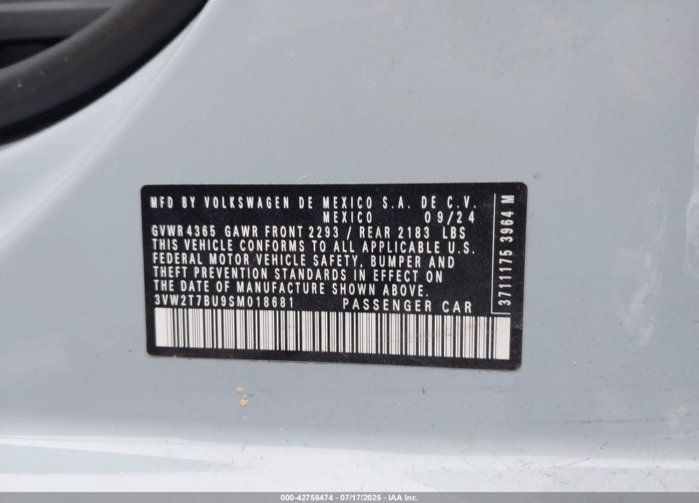 2025 VOLKSWAGEN JETTA GLI 2.0T AUTOBAHN VIN: 3VW2T7BU9SM018681