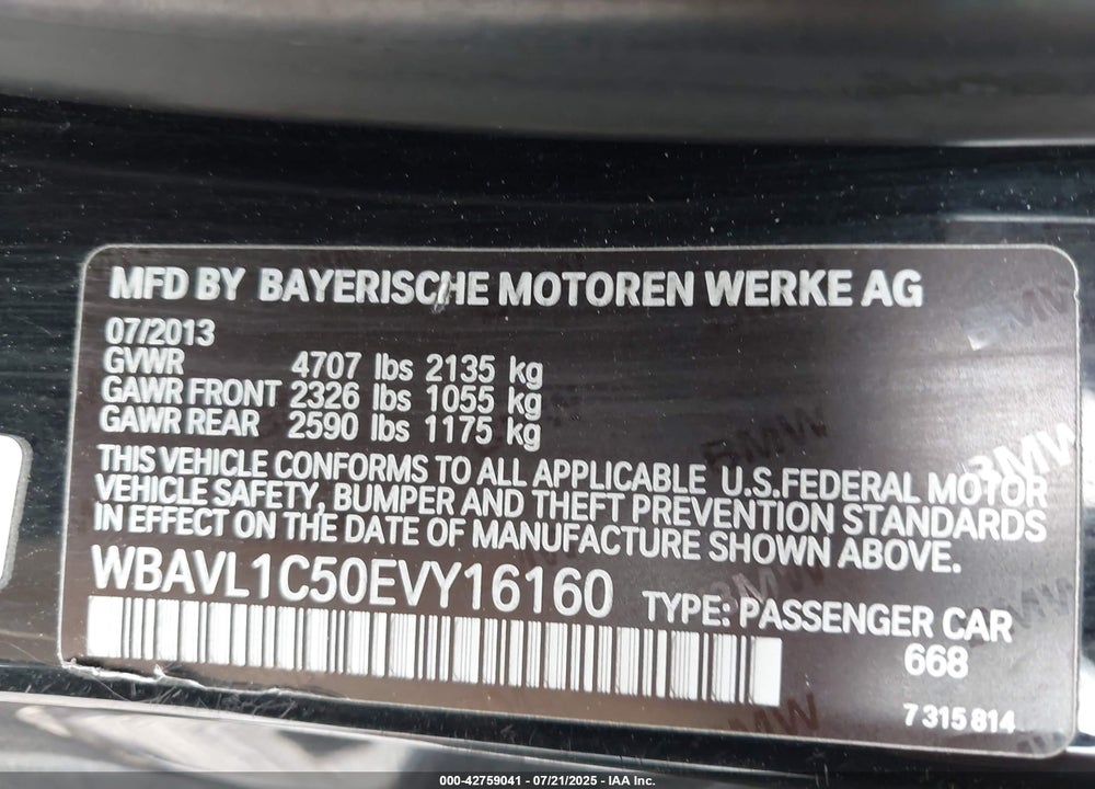 2014 BMW X1 VIN: WBAVL1C50EVY16160