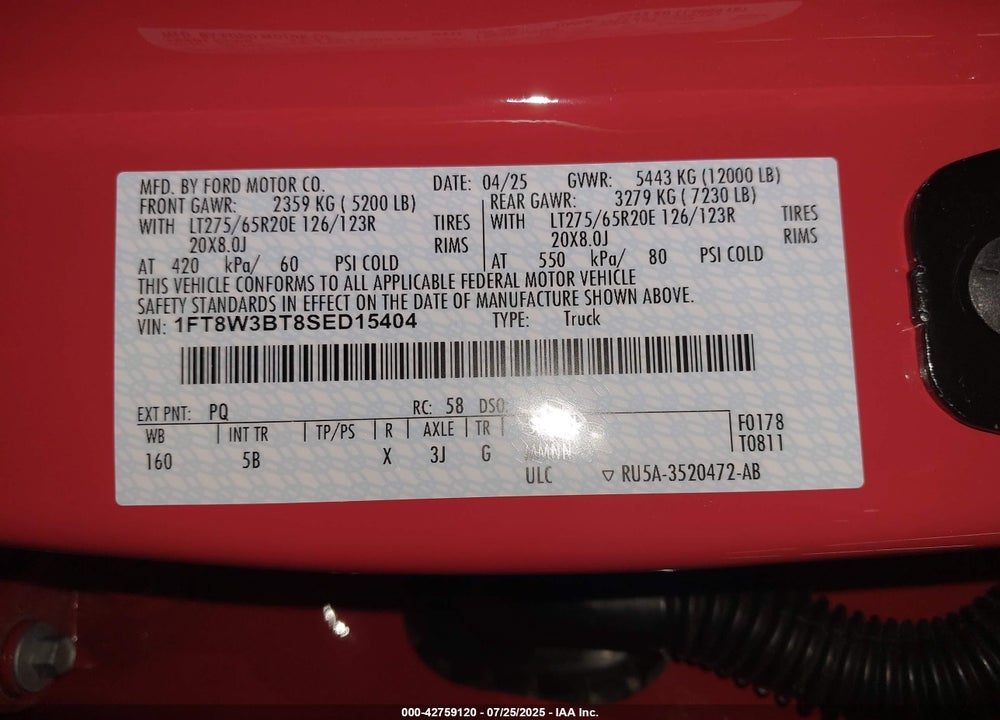 2025 FORD F-350 LARIAT VIN: 1FT8W3BT8SED15404
