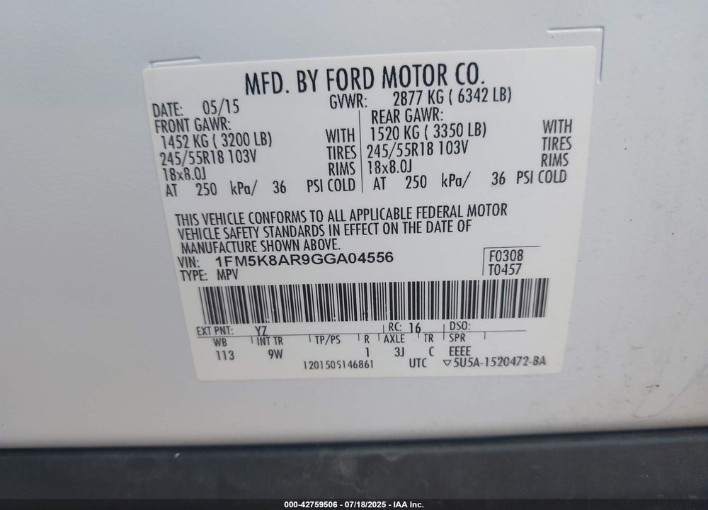 2016 FORD POLICE INTERCEPTOR SEDAN VIN: 1FM5K8AR9GGA04556