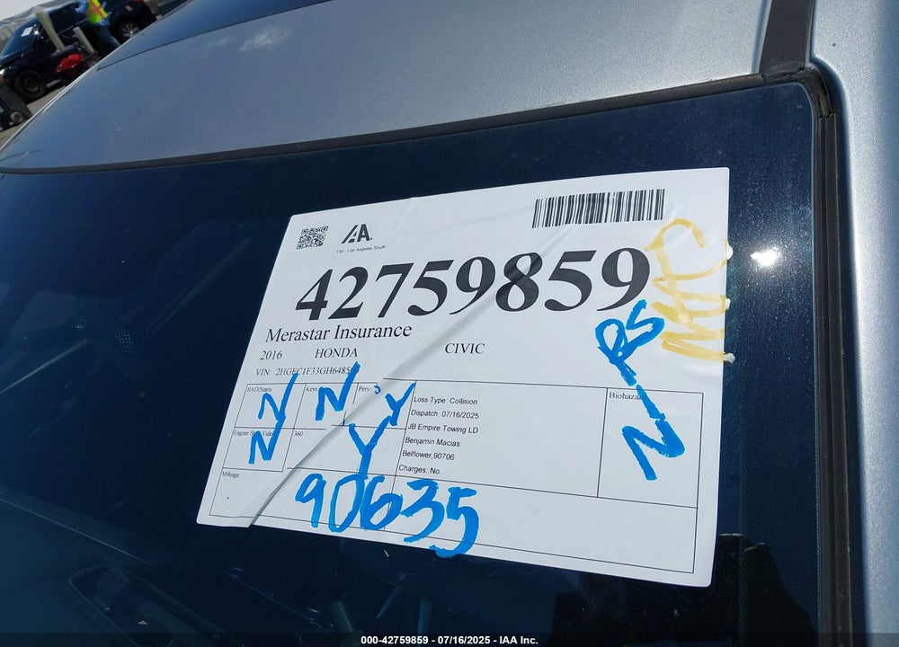 2016 HONDA CIVIC EX-T VIN: 2HGFC1F33GH648500