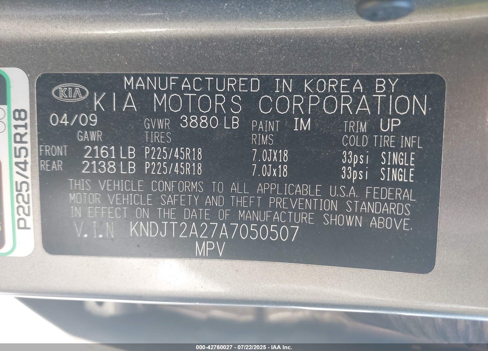 2010 KIA SOUL VIN: KNDJT2A27A7050507