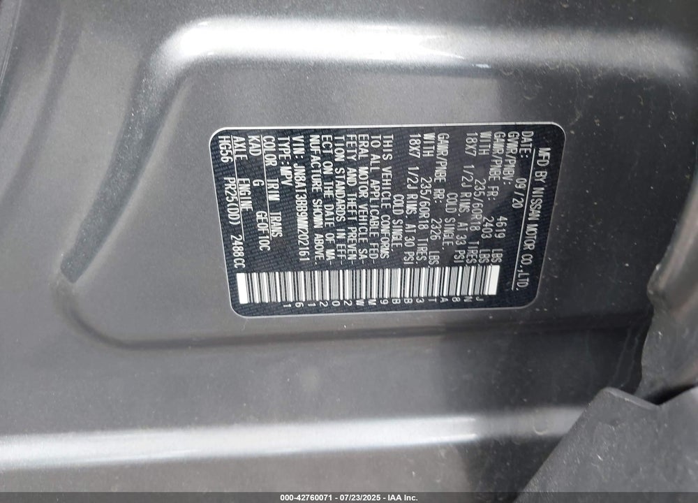2021 NISSAN ROGUE VIN: JN8AT3BB9MW202161