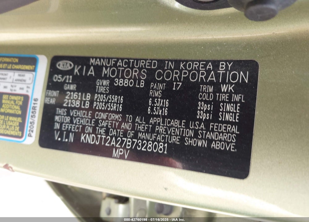 2011 KIA SOUL VIN: KNDJT2A27B7328081