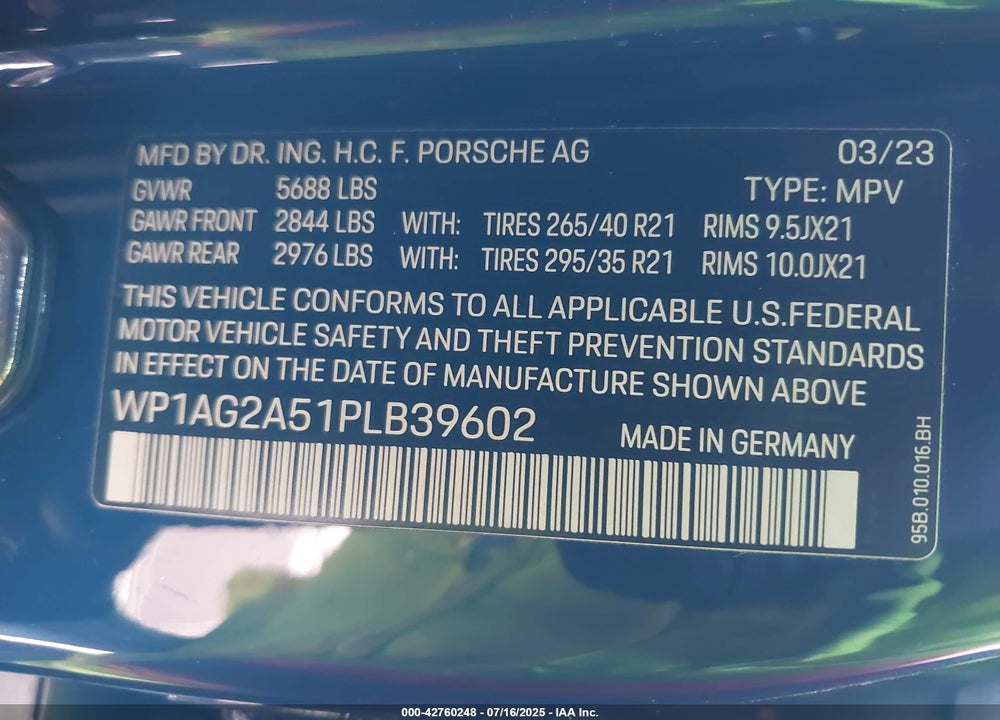 2023 PORSCHE MACAN S VIN: WP1AG2A51PLB39602