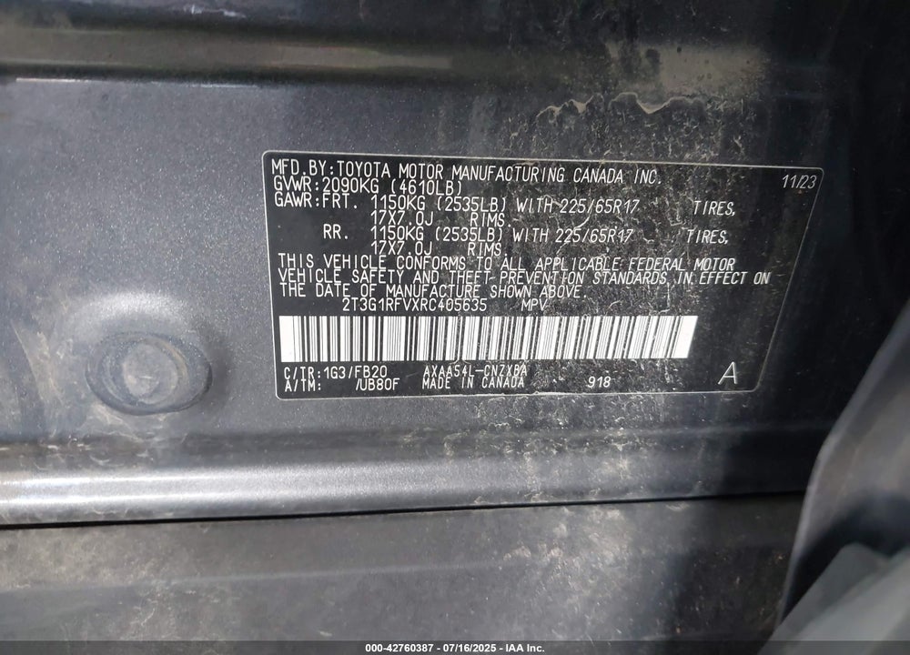 2024 TOYOTA RAV4 VIN: 2T3G1RFVXRC405635