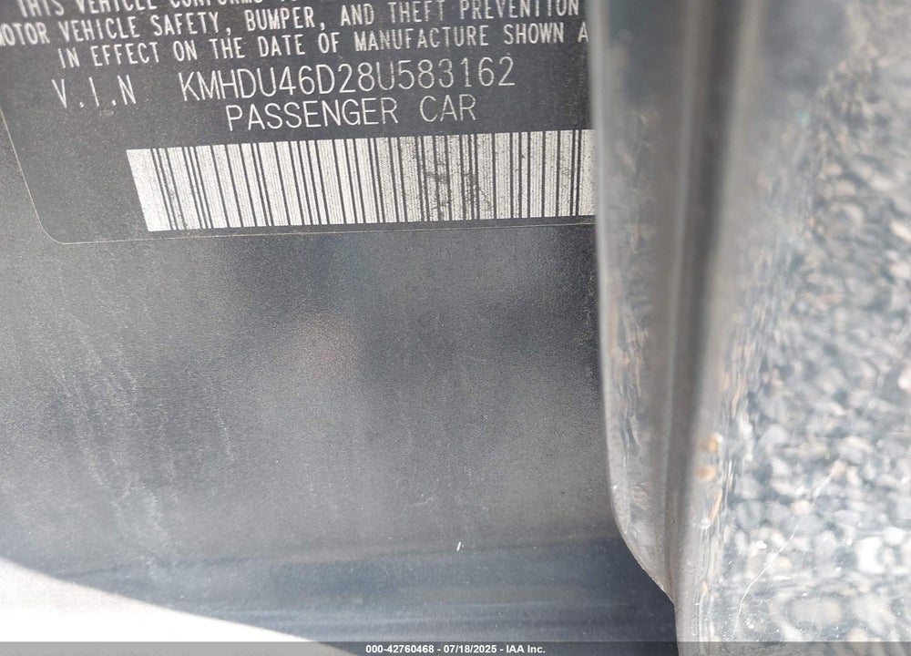 2008 HYUNDAI ELANTRA VIN: KMHDU46D28U583162