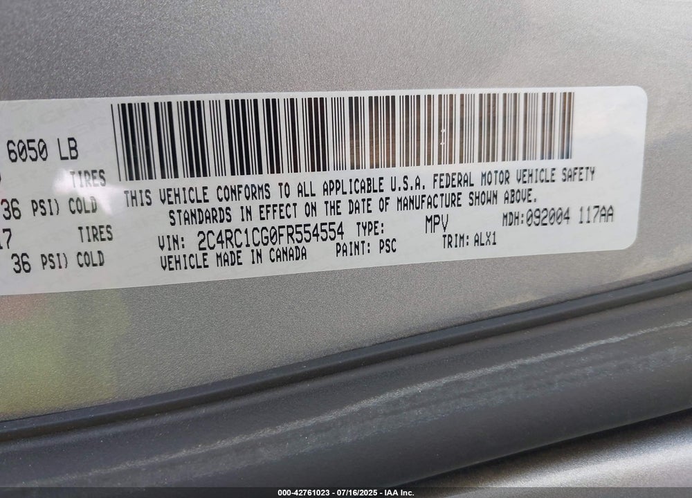 2015 CHRYSLER TOWN & COUNTRY TOURING-L VIN: 2C4RC1CG0FR554554
