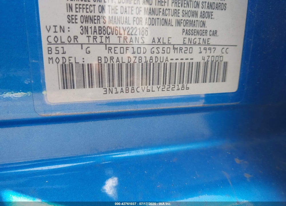 2020 NISSAN SENTRA SV XTRONIC CVT VIN: 3N1AB8CV6LY222186