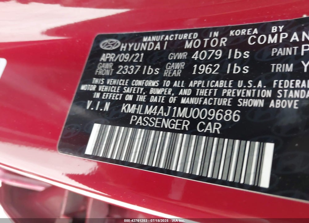 2021 HYUNDAI ELANTRA HYBRID VIN: KMHLM4AJ1MU009686
