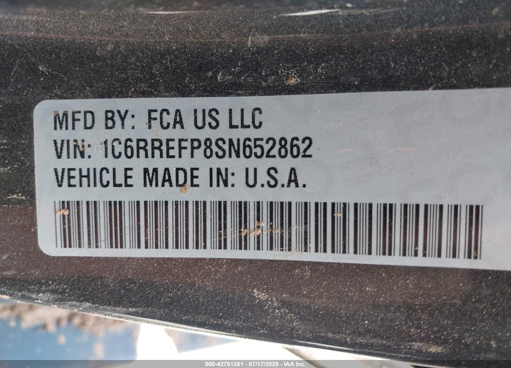 2025 RAM 1500 VIN: 1C6RREFP8SN652862