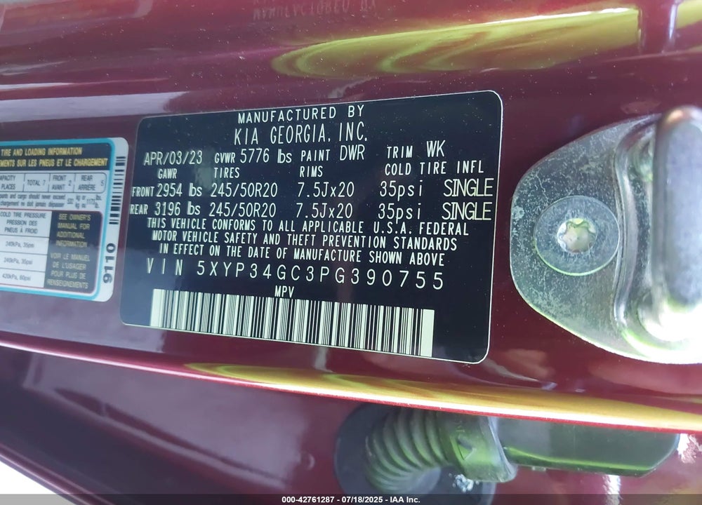 2023 KIA TELLURIDE VIN: 5XYP34GC3PG390755