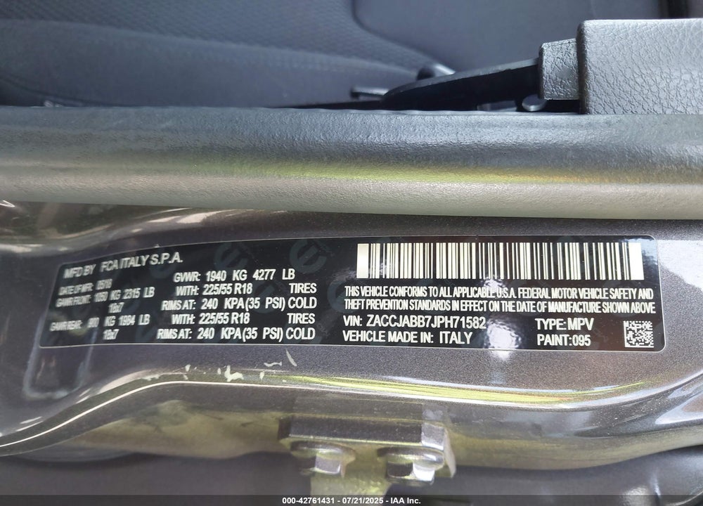 2018 JEEP RENEGADE VIN: ZACCJABB7JPH71582