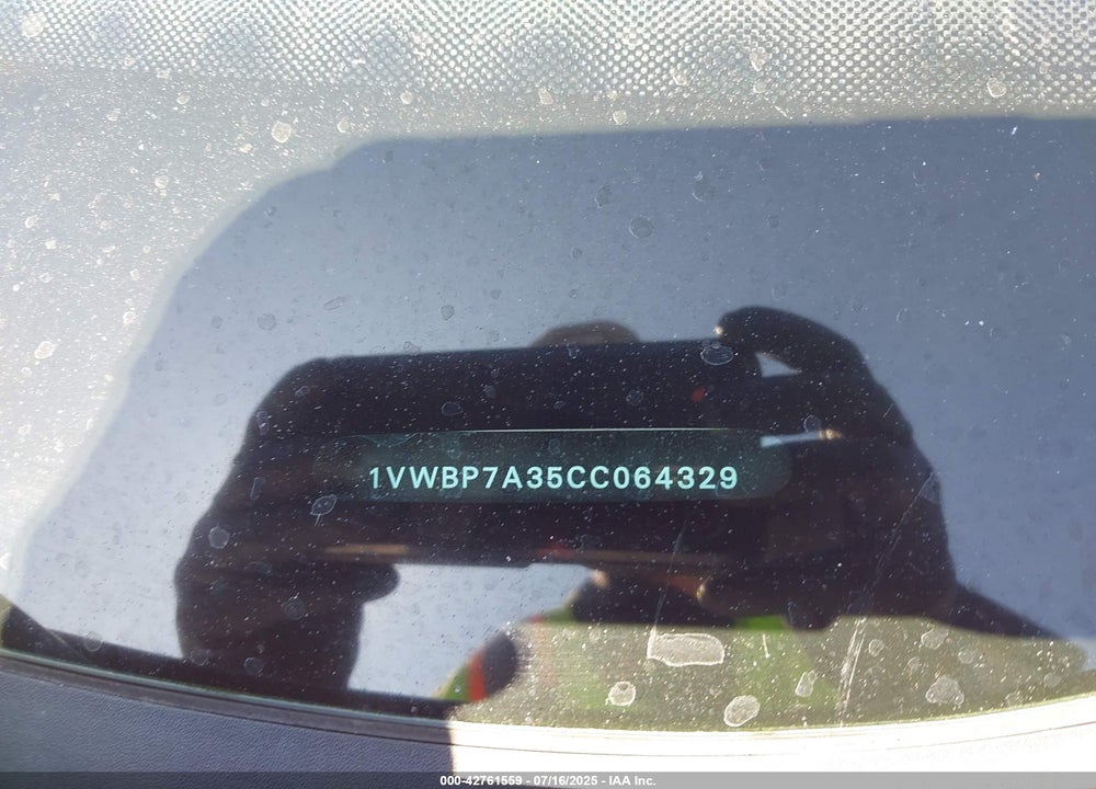 2012 VOLKSWAGEN PASSAT VIN: 1VWBP7A35CC064329