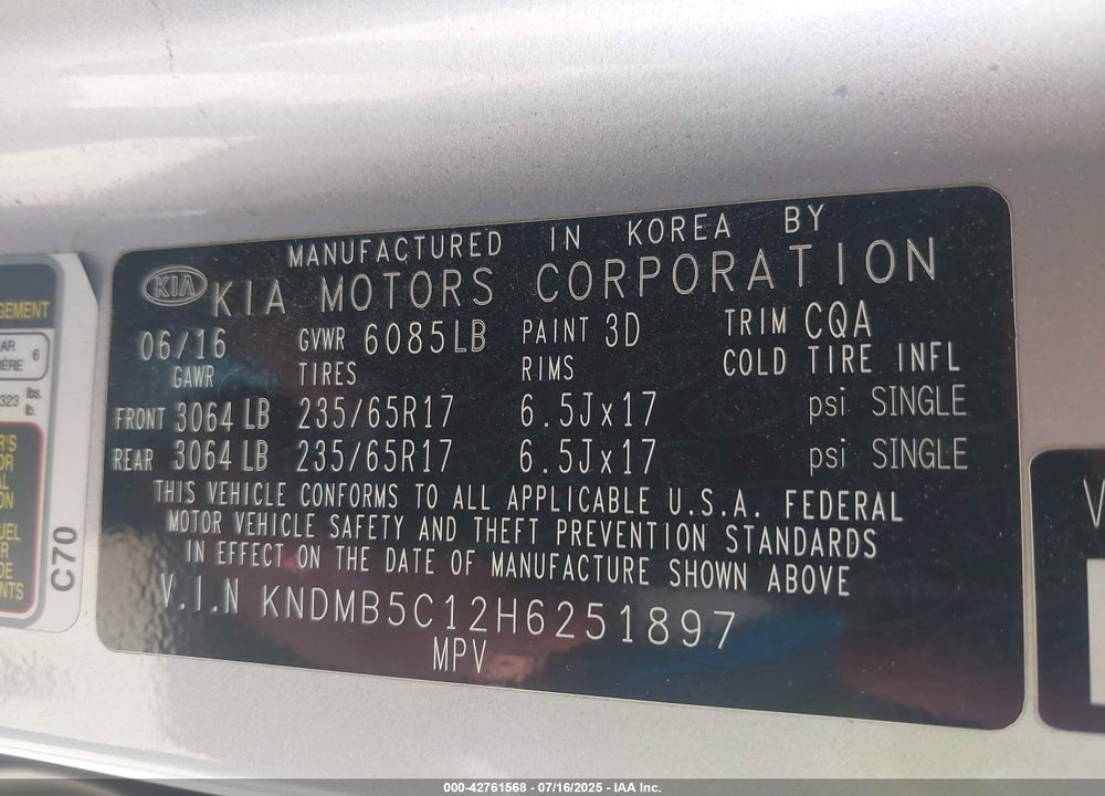 2017 KIA SEDONA LX VIN: KNDMB5C12H6251897