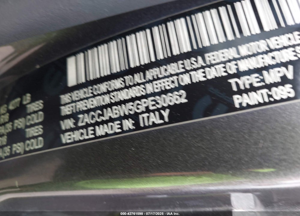 2016 JEEP RENEGADE VIN: ZACCJABW5GPE30662
