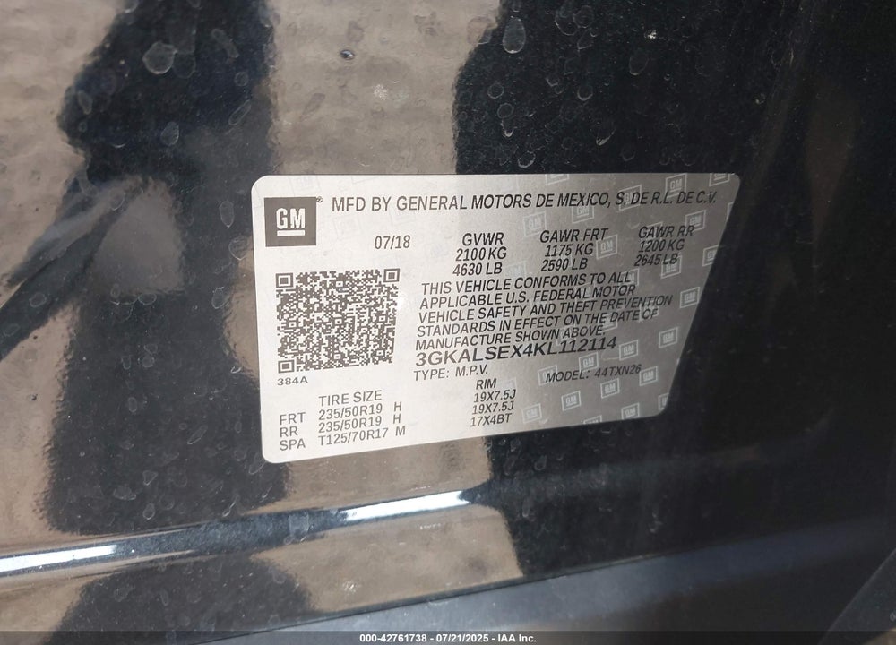 2019 GMC TERRAIN VIN: 3GKALSEX4KL112114