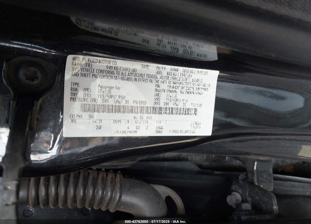 2013 FORD FOCUS VIN: 1FADP3F22DL383893