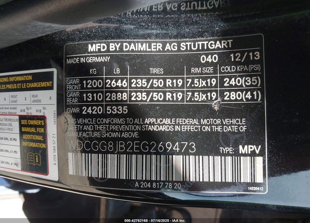 2014 MERCEDES-BENZ GLK 350 4MATIC VIN: WDCGG8JB2EG269473