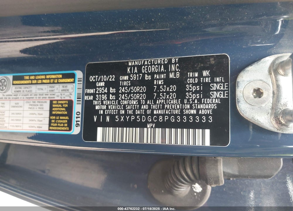 2023 KIA TELLURIDE VIN: 5XYP5DGC8PG333333