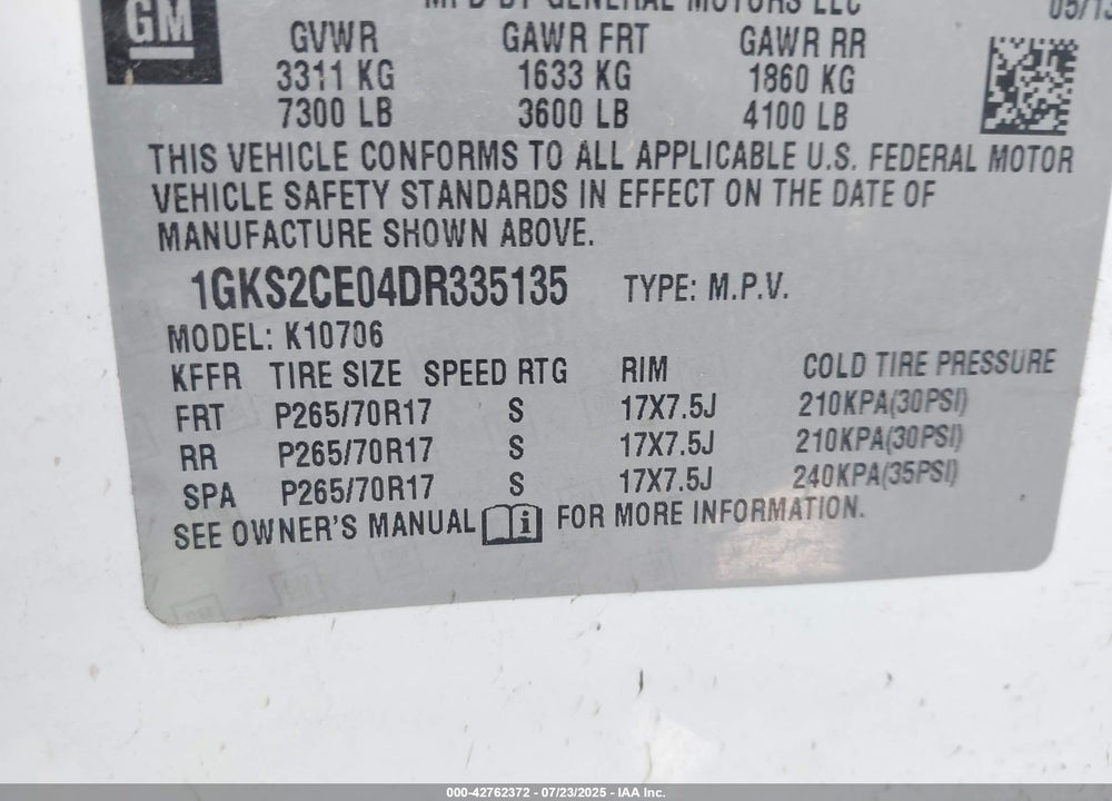 2013 GMC YUKON VIN: 1GKS2CE04DR335135