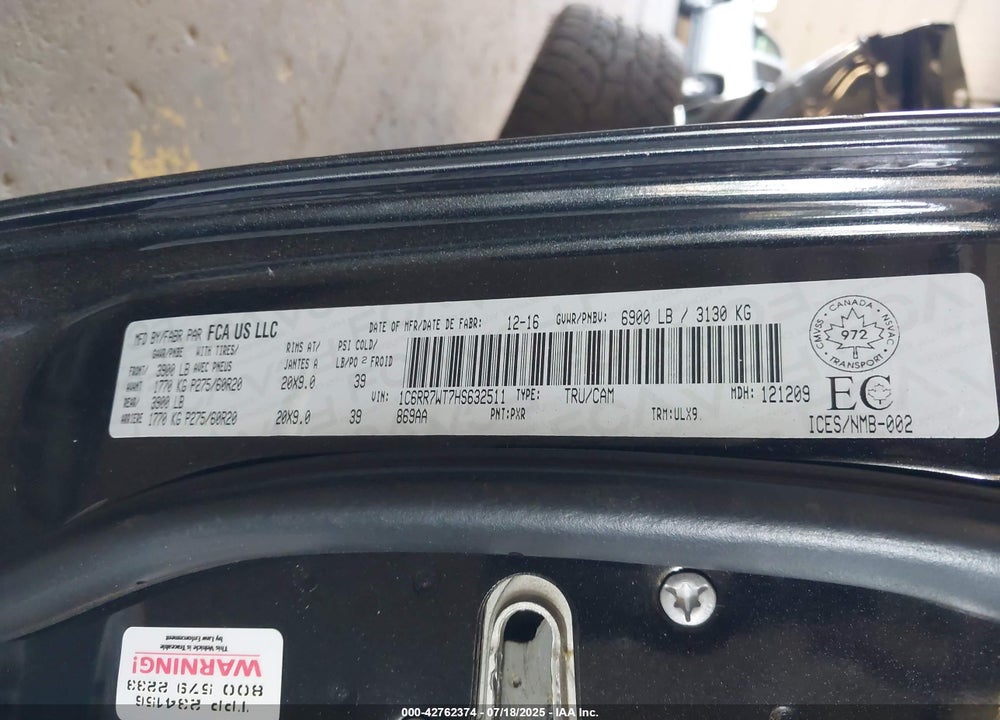 2017 RAM 1500 LONGHORN VIN: 1C6RR7WT7HS632511