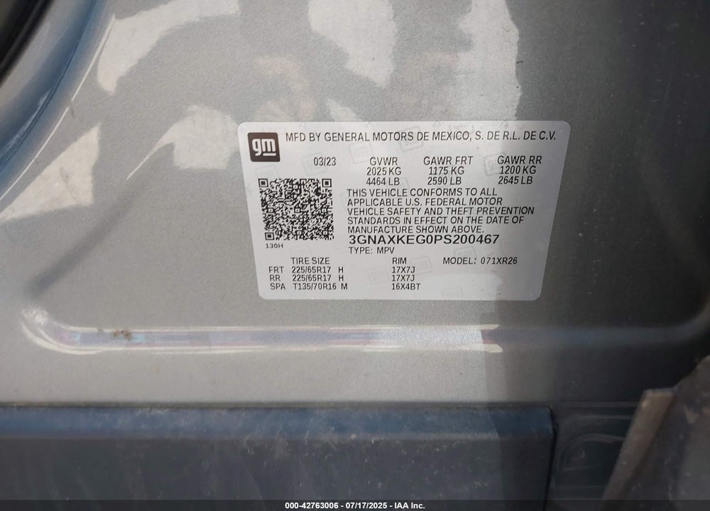2023 CHEVROLET EQUINOX VIN: 3GNAXKEG0PS200467