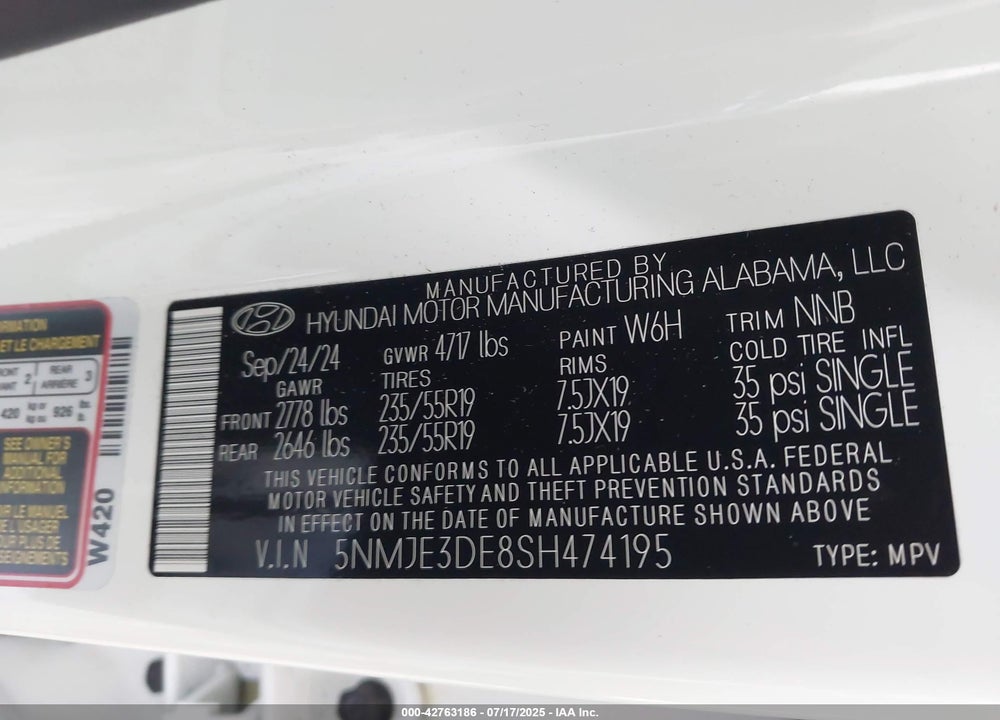 2025 HYUNDAI TUCSON VIN: 5NMJE3DE8SH474195