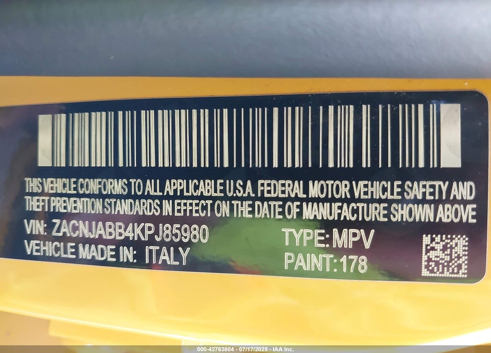 2019 JEEP RENEGADE LATITUDE FWD VIN: ZACNJABB4KPJ85980