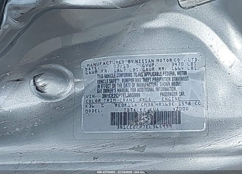 2014 NISSAN VERSA NOTE VIN: 3N1CE2CP7EL365999