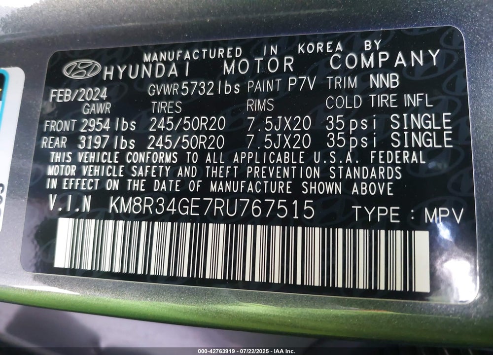 2024 HYUNDAI PALISADE VIN: KM8R34GE7RU767515