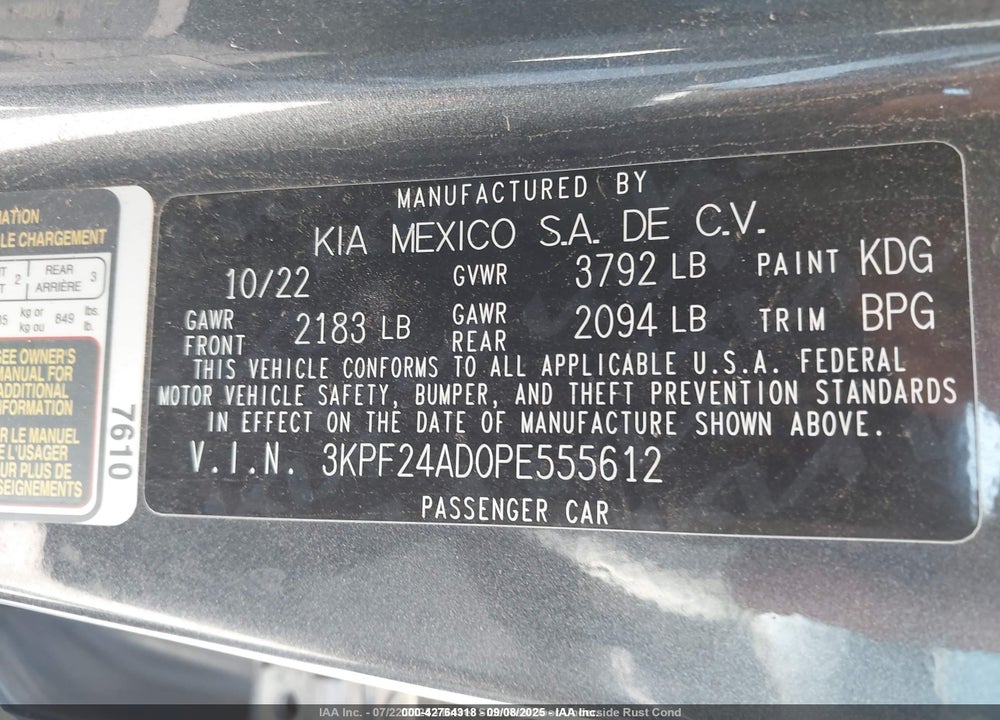 2023 KIA FORTE VIN: 3KPF24AD0PE555612