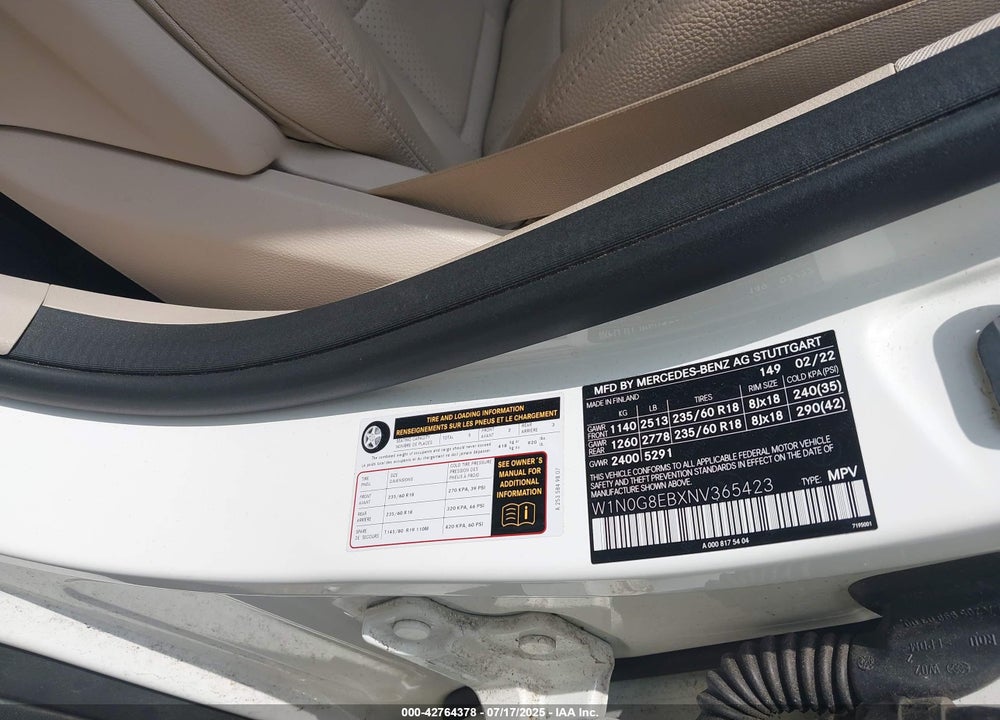 2022 MERCEDES-BENZ GLC CLASS VIN: W1N0G8EBXNV365423