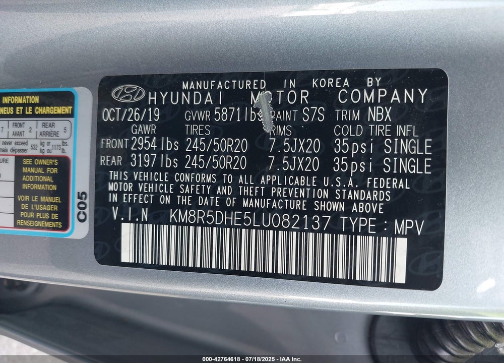 2020 HYUNDAI PALISADE LIMITED VIN: KM8R5DHE5LU082137