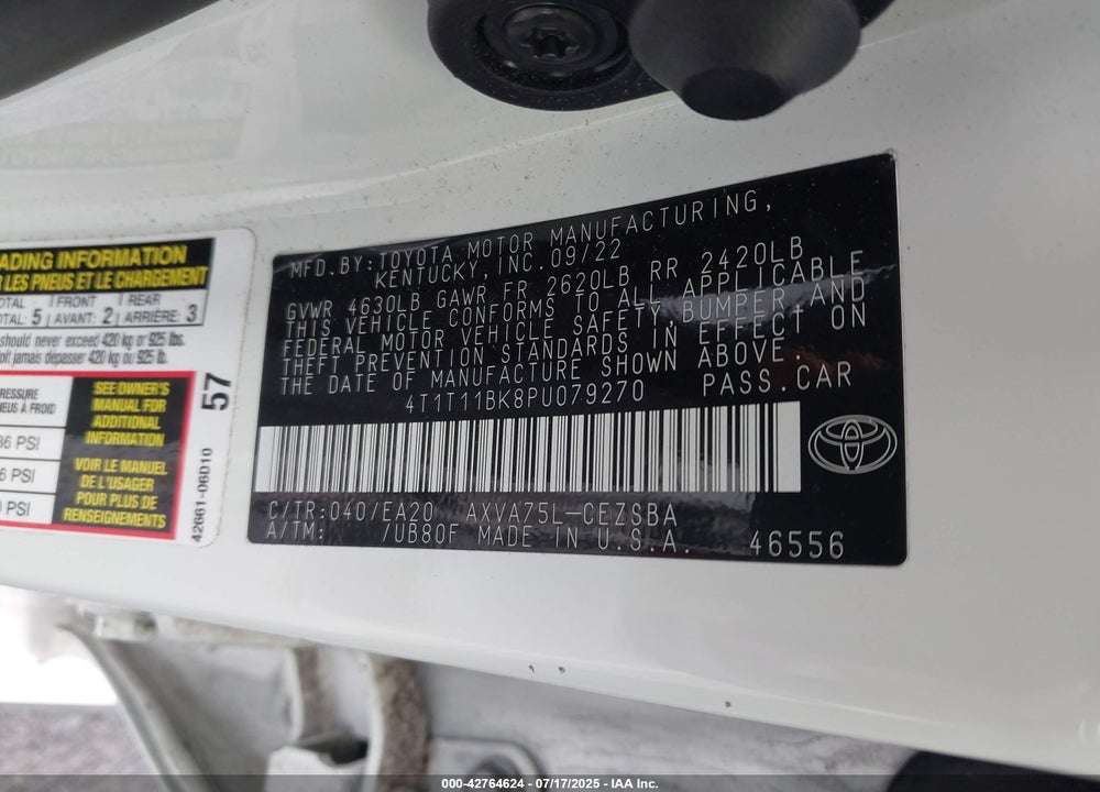 2023 TOYOTA CAMRY VIN: 4T1T11BK8PU079270