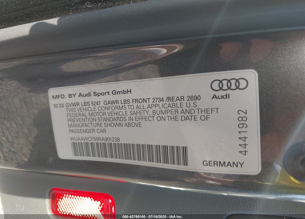 2024 AUDI RS5 SPORTBACK VIN: WUAAWCF59RA901238