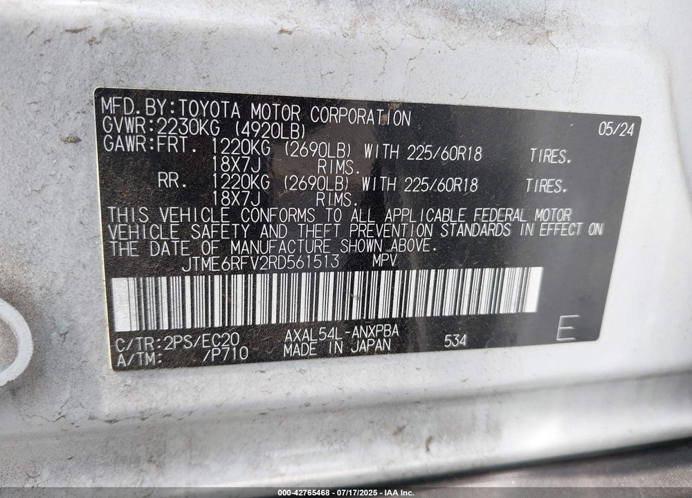 2024 TOYOTA RAV4 HYBRID VIN: JTME6RFV2RD561513