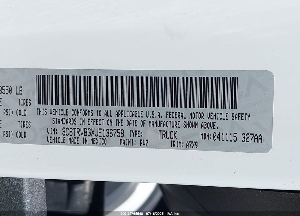 2018 RAM PROMASTER 1500 VIN: 3C6TRVBGXJE136758