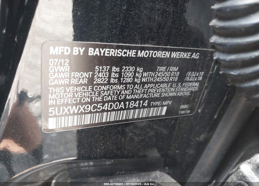 2013 BMW X3 VIN: 5UXWX9C54D0A18414