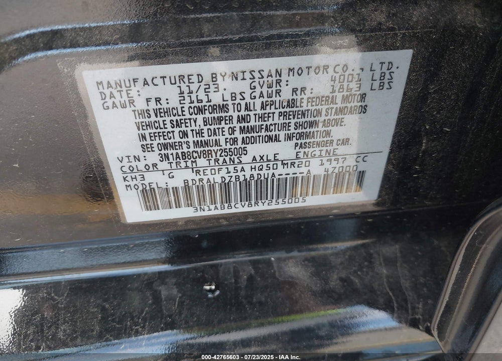 2024 NISSAN SENTRA VIN: 3N1AB8CV8RY255005
