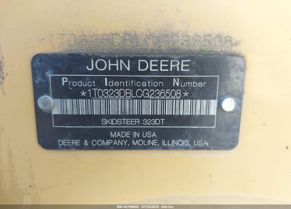 2012 JOHN DEERE 323DT VIN: 1T0323DBLCG236508