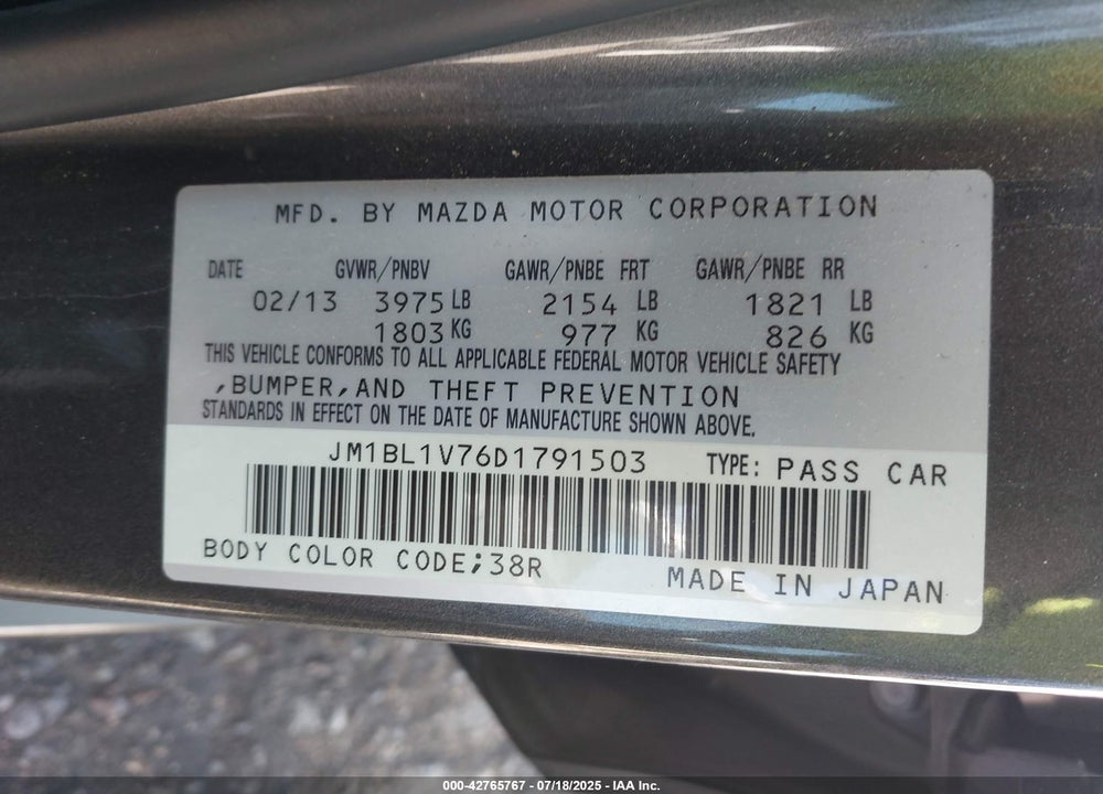 2013 MAZDA 3 VIN: JM1BL1V76D1791503
