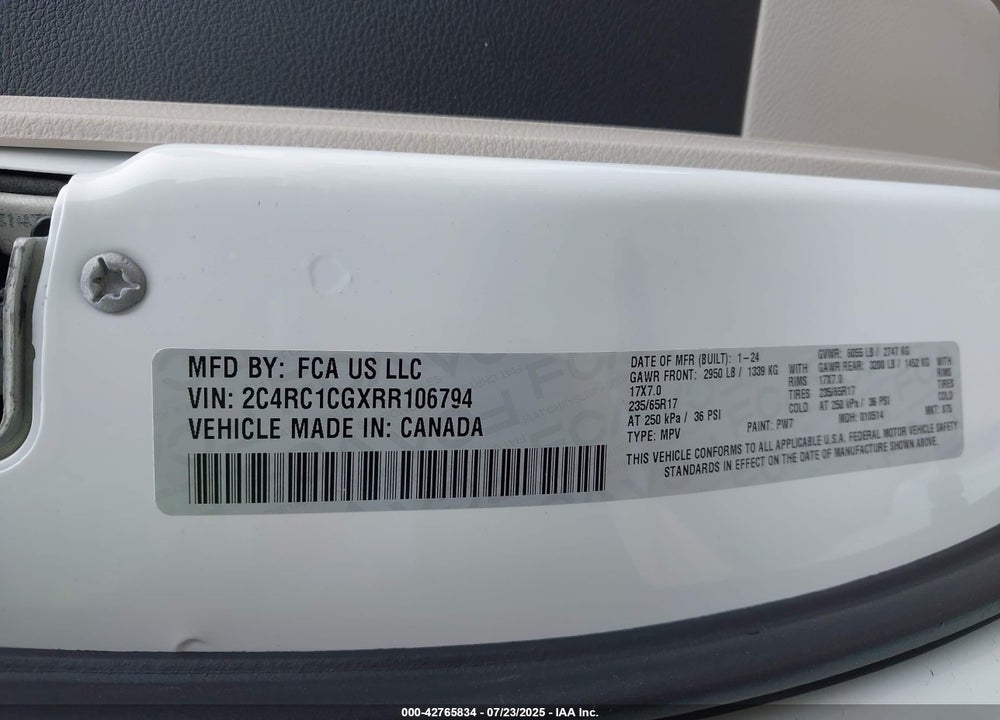 2024 CHRYSLER VOYAGER LX VIN: 2C4RC1CGXRR106794