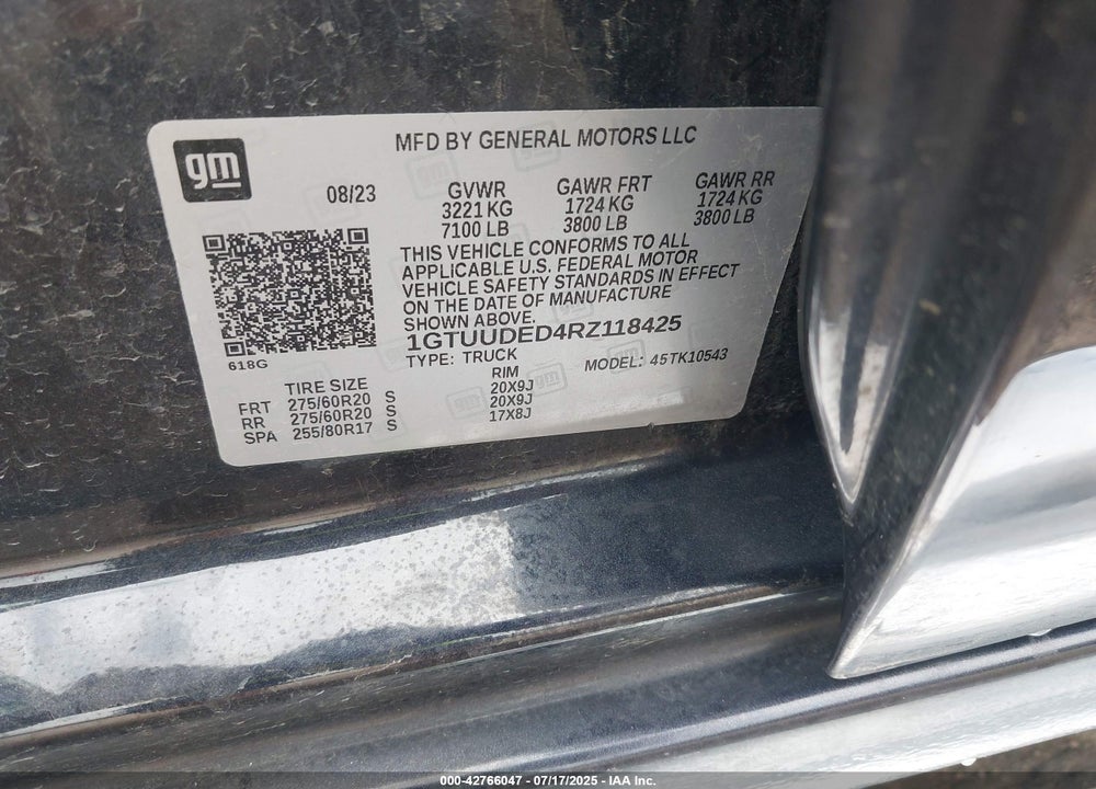 2024 GMC SIERRA 1500 VIN: 1GTUUDED4RZ118425