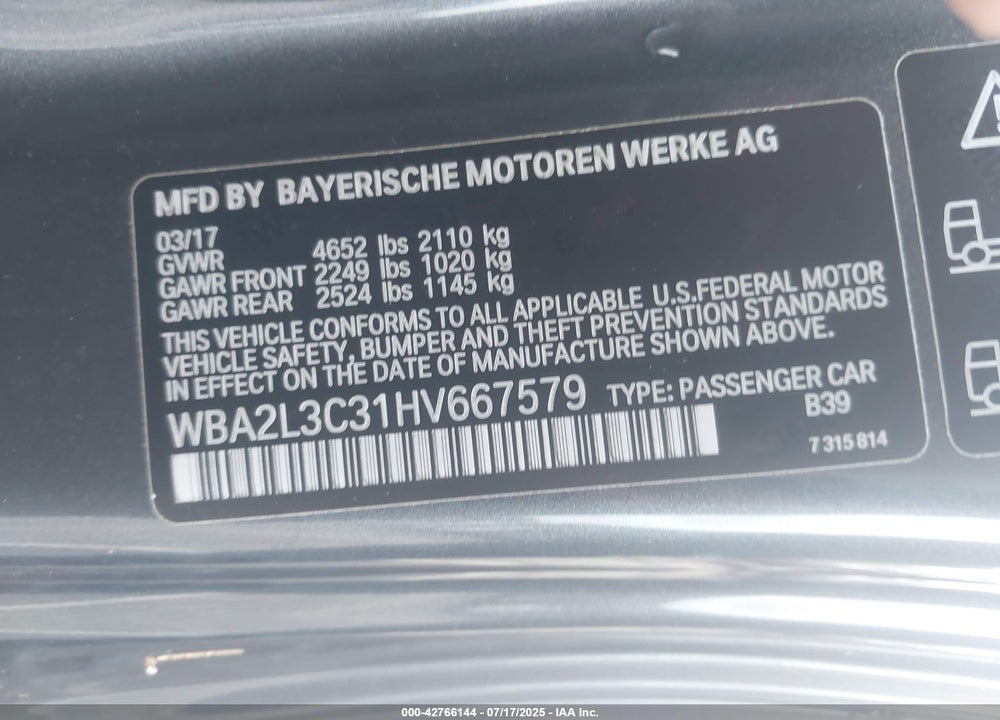 2017 BMW M240I XDRIVE VIN: WBA2L3C31HV667579