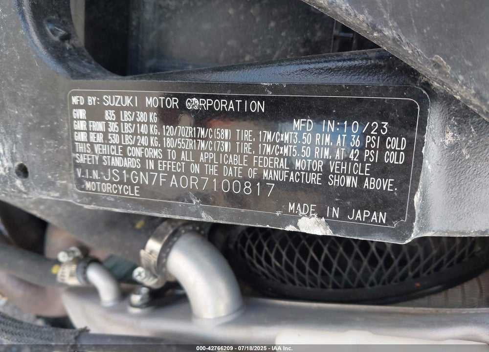 2024 SUZUKI GSX-R600 VIN: JS1GN7FA0R7100817
